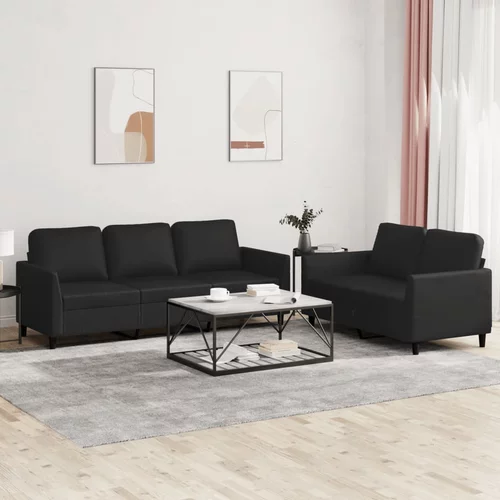  2-dijelni set sofa s jastucima crni od umjetne kože