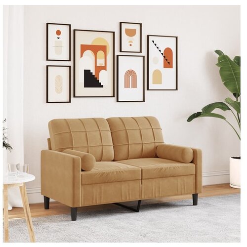 vidaXL Kavč dvosed z okrasnimi blazinami rjav 120 cm žamet Cene