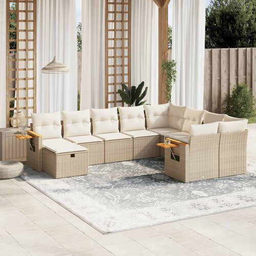 VidaXL 10-dijelni set vrtnih sofa s jastucima bež od poliratana Slike