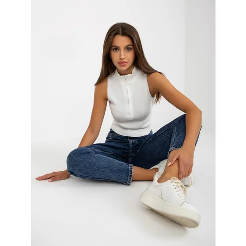 Fashion Hunters Women's white top with stand-up collar