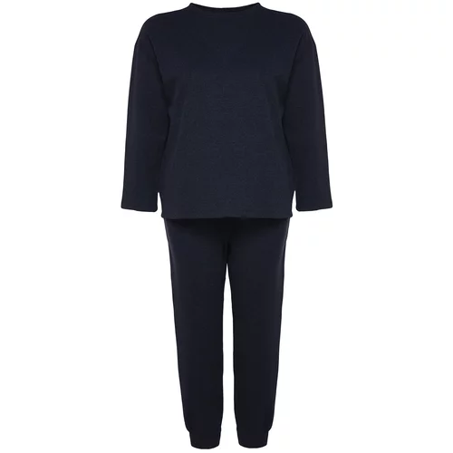 Trendyol Curve Navy Blue Textured Knitted Pajamas Set