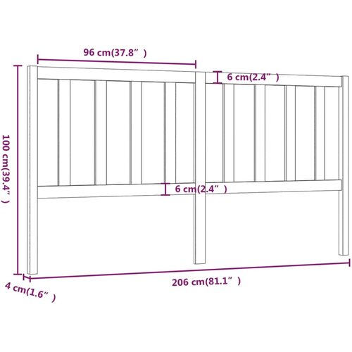  Uzglavlje za krevet sivo 206 x 4 x 100 cm od masivne borovine Slike