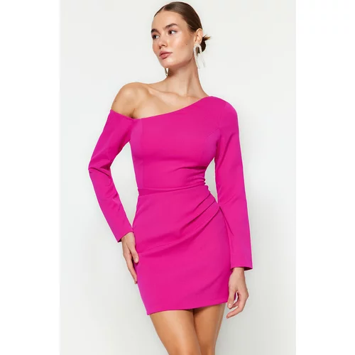 Trendyol Fuchsia Fitted Evening Dress with Draping