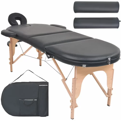 Sklopivi masažni stol debljine 4 cm s 2 jastučića ovalni crni