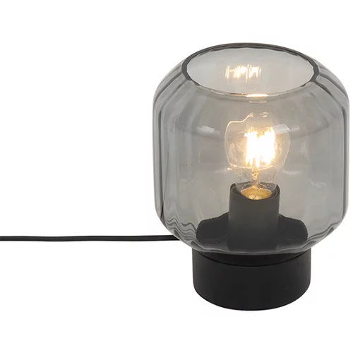 QAZQA Klasična namizna svetilka črna z dimnim steklom - Stiklo