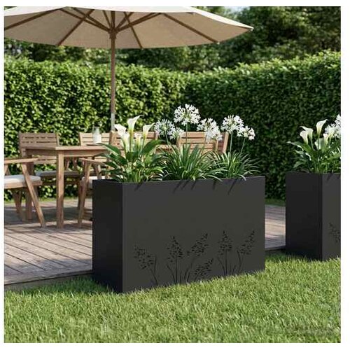 vidaXL Vrtna saksija Crna 80 x 20 x 49 cm Čelična vrata - Crna 80 x 20 x 49 cm 1 Cene