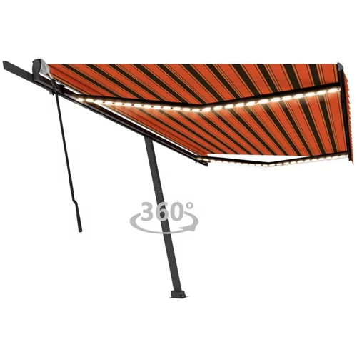 vidaXL Ročno zložljiva tenda z LED lučkami 500x300 cm oranžna in rjava