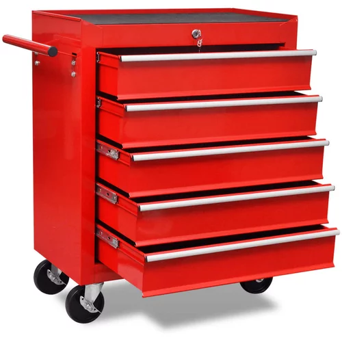 vidaXL Rdeč delavniški voziček za shranjevanje orodja s 5 predali