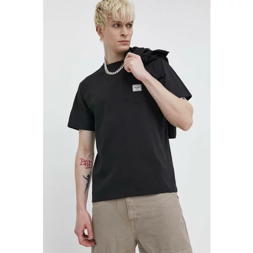 Herschel Bombažna kratka majica moški, črna barva