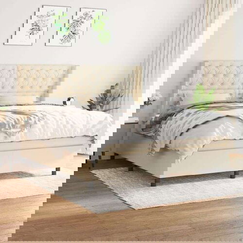  Krevet s oprugama i madracem krem 160x200 cm od tkanine Slike