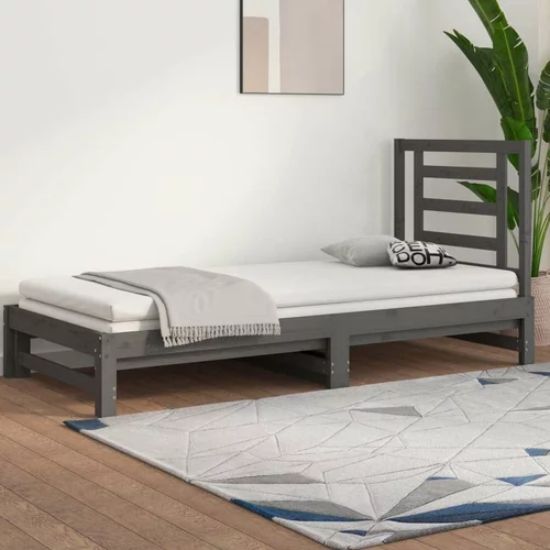  Izvlečna dnevna postelja siva 2x(90x190) cm trdna borovina, (21073718)