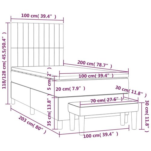  Krevet s oprugama i madracem smeđesivi 100 x 200 cm od tkanine Slike