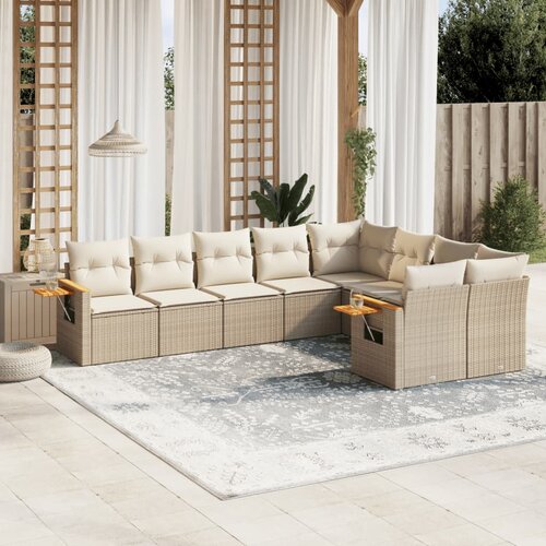 vidaXL 9-dijelni set vrtnih sofa s jastucima bež od poliratana Cijene