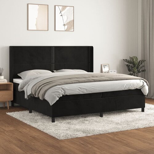 VidaXL Krevet s oprugama i madracem crni 200x200 cm bar&amp;scaron;unasti Slike