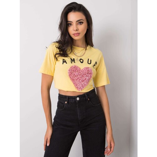 Fashion Hunters Yellow cotton T-shirt with application Slike
