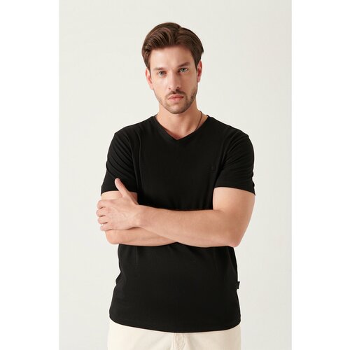 Avva Men's Black Ultrasoft V Neck Plain Standard Fit Normal Cut Modal T-shirt Slike