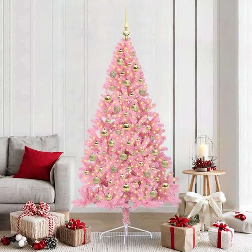 vidaXL Umjetna preddekorirana božićna jelka Roza 210 cm PVC Cene