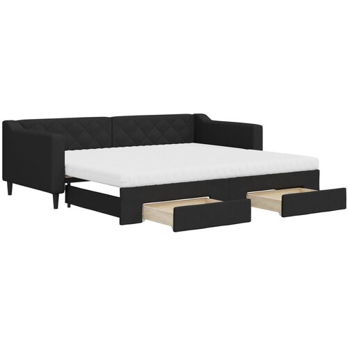  Dnevni krevet na razvlačenje s ladicama crni 90x200 cm tkanina Slike