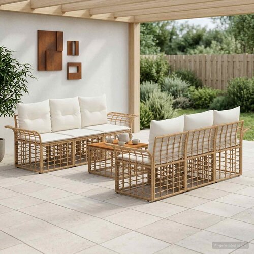  Set vanjskih sofa 7 kom. Prirodna i krema bijela poliratan Cijene