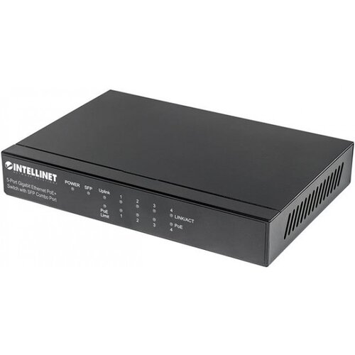 Intellinet 5-Port Gigabit Ethernet PoE+ Switch with SFP Combo Port, 4 x PSE Ports, IEEE 802.3at/af Power over Ethernet (PoE+/PoE) Compliant, 80 W, Desktop (Euro 2-pin plug) Cijene