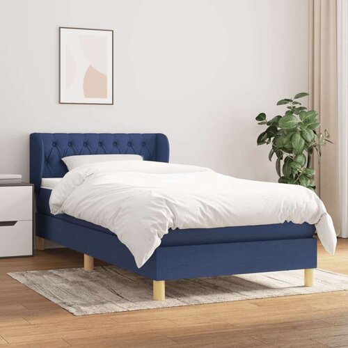 VidaXL Krevet s oprugama i madracem plavi 100 x 200 cm od tkanine Slike
