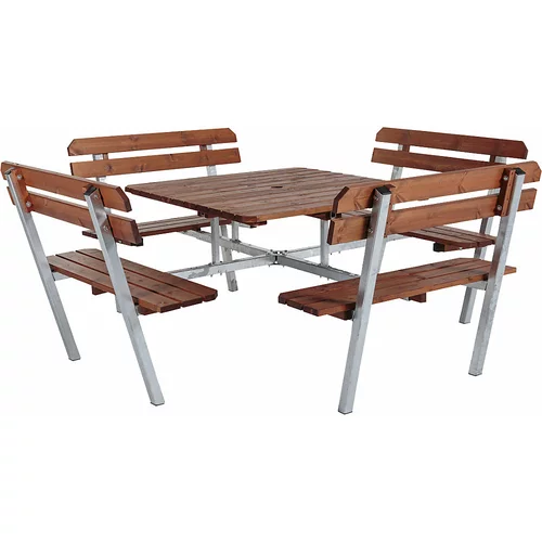  Garnitura z mizo in klopmi, 4 klopi in miza, borov les, DxŠxV 2200 x 2200 x 1000 mm