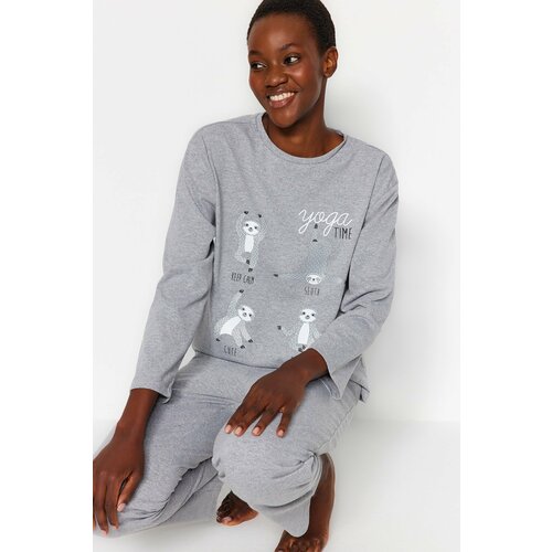 Trendyol Pajama Set - Gray - Slogan Cene