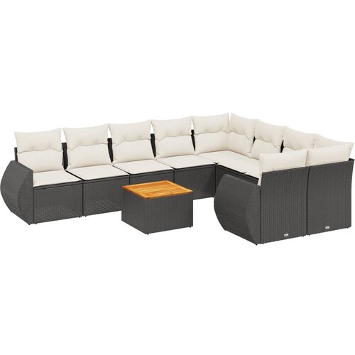  10-dijelni set vrtnih sofa s jastucima crni od poliratana Crna 70 x 62 x 69 cm Slike