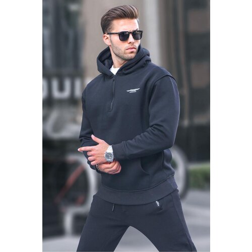 Madmext Black Zipper Hooded Sweatshirt 6143 Slike