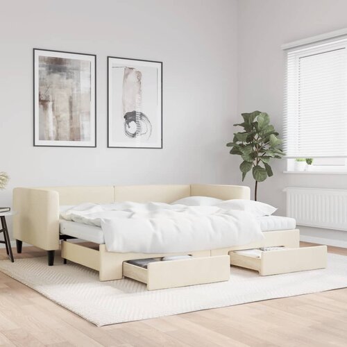  Dnevni krevet na razvlačenje s ladicama krem 90x200 cm tkanina Cene