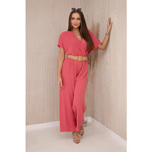 Kesi Jumpsuit with decorative belt at the waist coral