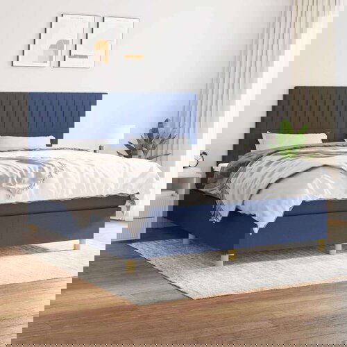  Box spring postelja z vzmetnico modra 160x200 cm blago, (20895413) Slike