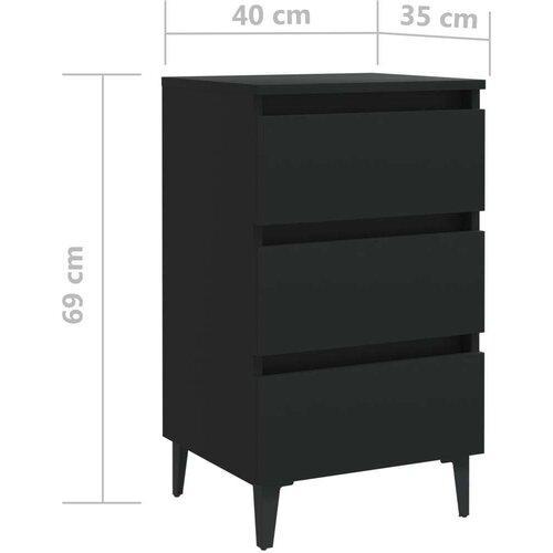 VidaXL noćni ormarić s metalnim nogama crni 40 x 35 x 69 cm Slike