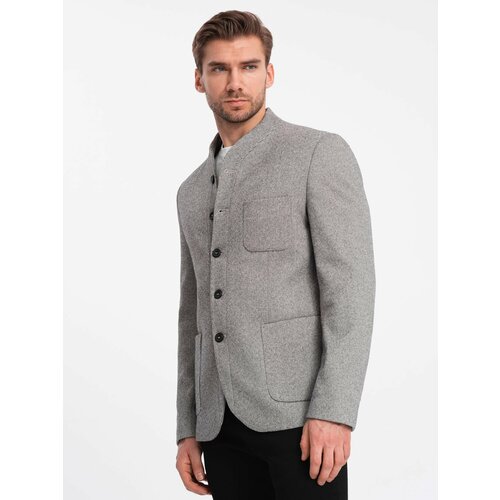 Ombre Stylish men's jacket without lapels - light grey Cene
