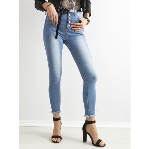 Fashion Hunters Blue washed jeans with high waist and buttons Slike