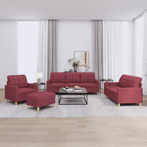  4-dijelni set sofa s jastucima crvena boja vina od tkanine Cene