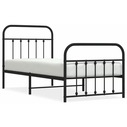 vidaXL Kovinski posteljni okvir z vzglavjem in vznožjem črn 90x200 cm, (20788007)