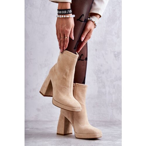 FG2 Women&amp;#039;s Suede Boots On High Heel Light beige Ramira Slike