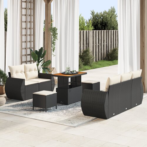 vidaXL 8-komadni vrtni sofa set sa jastučićima crni poli rattan akacija Cijene