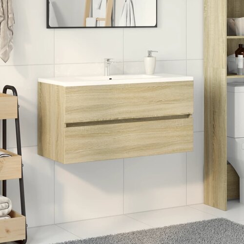VidaXL Omarica za umivalnik sonoma hrast 90x38,5x45 cm iverna plo&amp;scaron;ča Slike