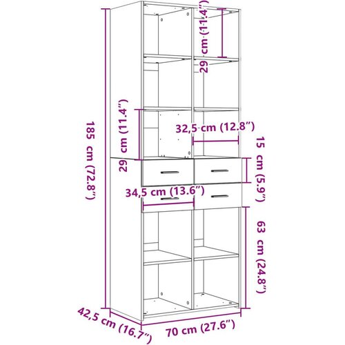 VidaXL Visoka komoda boja hrasta 70x42,5x185 cm od konstruiranog drva Slike