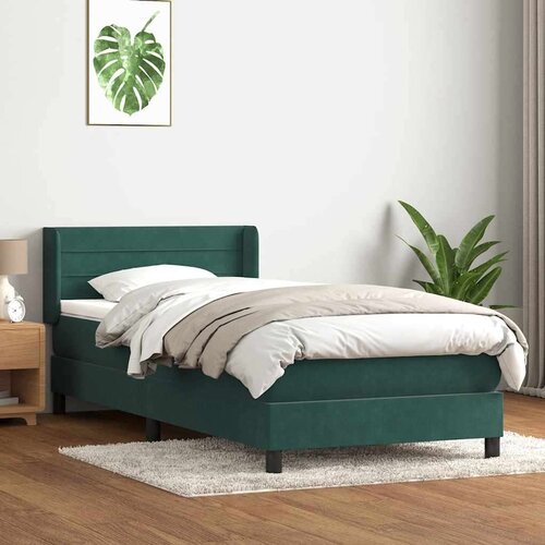 Box spring postelja z vzmetnico temno zelena 90x220 cm žamet, (21791831) Cene
