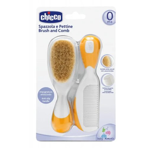 Chicco set češalj i četka prir. dlaka narandžasti Cijene