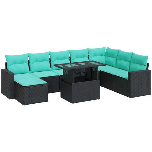  9-dijelni set vrtnih sofa s jastucima crni od poliratana bagrem Slike