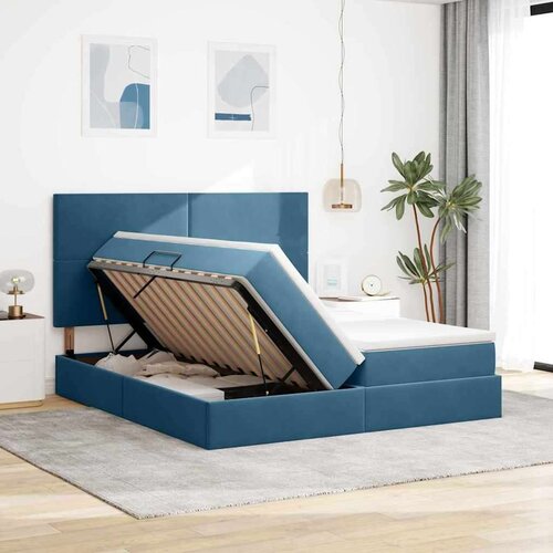  Krevet s od storage s madracem Tamno plava 200 x 200 cm Bar&amp;scaron;un Slike