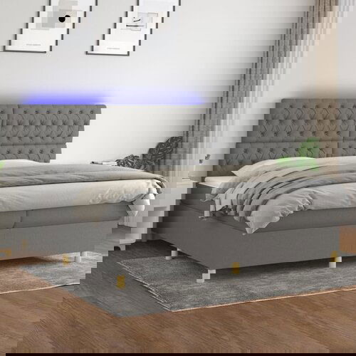 The Living Store Box spring postelja z vzmetnico LED temno siva 200x200 cm blago - Box Spring Postelja, (21516846) Slike