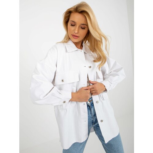 Fashion Hunters White oversize denim shirt with pockets Slike