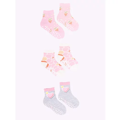 Yoclub kids's girls' cotton socks anti slip abs patterns colours 3-pack SKA-0109G-AA3A-004