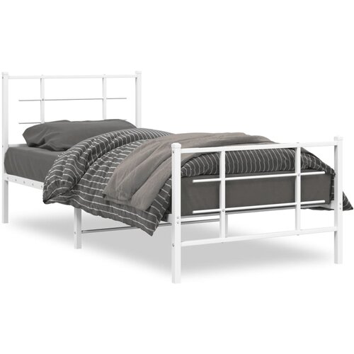 vidaXL Metalni okvir kreveta uzglavlje i podnožje bijeli 90 x 200 cm Cene