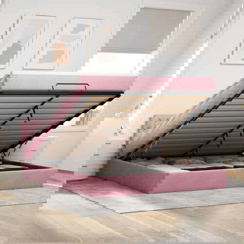  Otomanska postelja z vzmetnico & LEDs roza 160x200cm žamet, (22053778) Cene